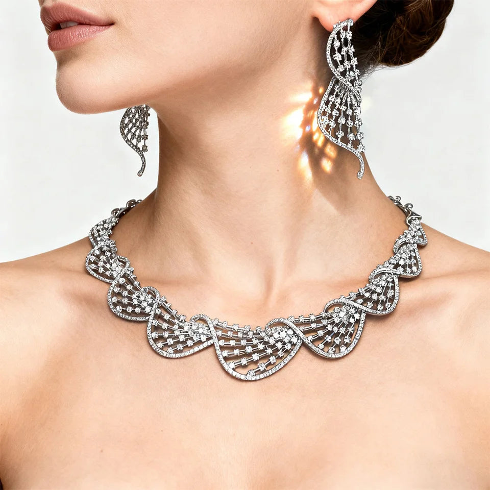 New Women's jewelry set Cubic Zirconia necklace and earrings Bridal jewelry set for women's ball wedding party accessori
