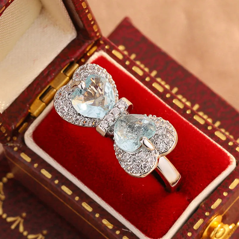Classic Fashion Bow-shaped -Glittering Cubic Zirconia Ladies' Ring - Japanese-style Bridal Jewelry - High-quality Luxury Jewelry