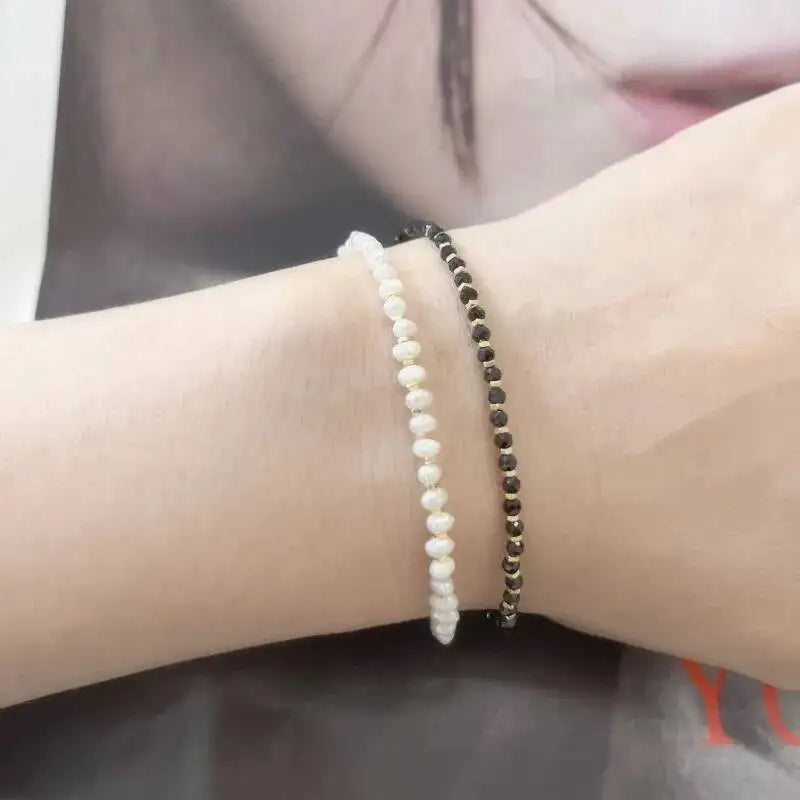 Colored Gemstone 925 Sterling Silver Beaded Strand Bracelet For Women Natural Pearl Turquoise Tourmaline Rosary Beads Bracelet