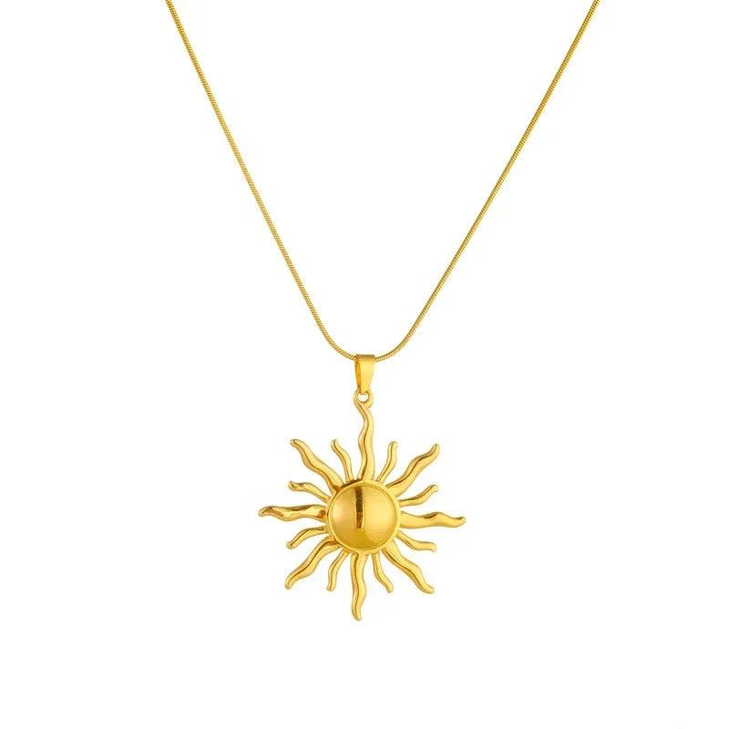 Stainless Steel Golden Fashion Sun Pendant Necklace For Women Girl  New Concise Solar Neck Chain Jewelry Gift