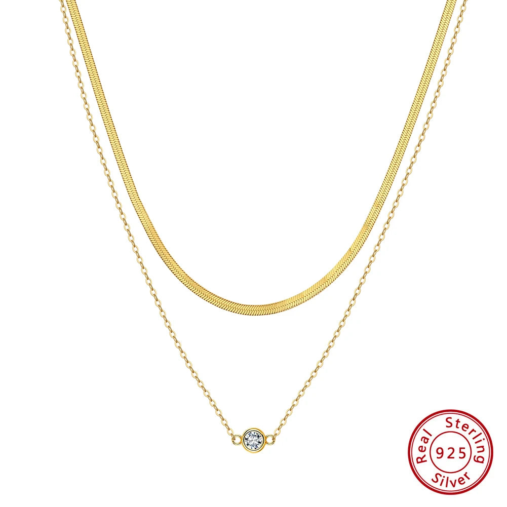 ORSA JEWELS 925 Sterling Silver Pendant CZ Y Shape Necklace Snake Chain Long Tassel Layered Clavicle Chain Party Jewelry BQN44