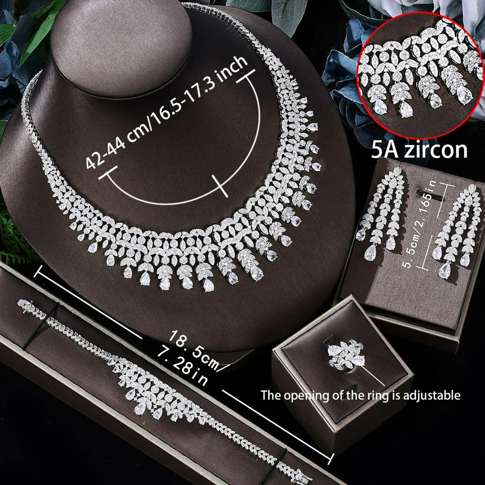 2024 New 4-piece Bride Zirconia Full Set Women's Party Jewelry Set Dubai Nigeria Crystal Wedding Jewelry Set