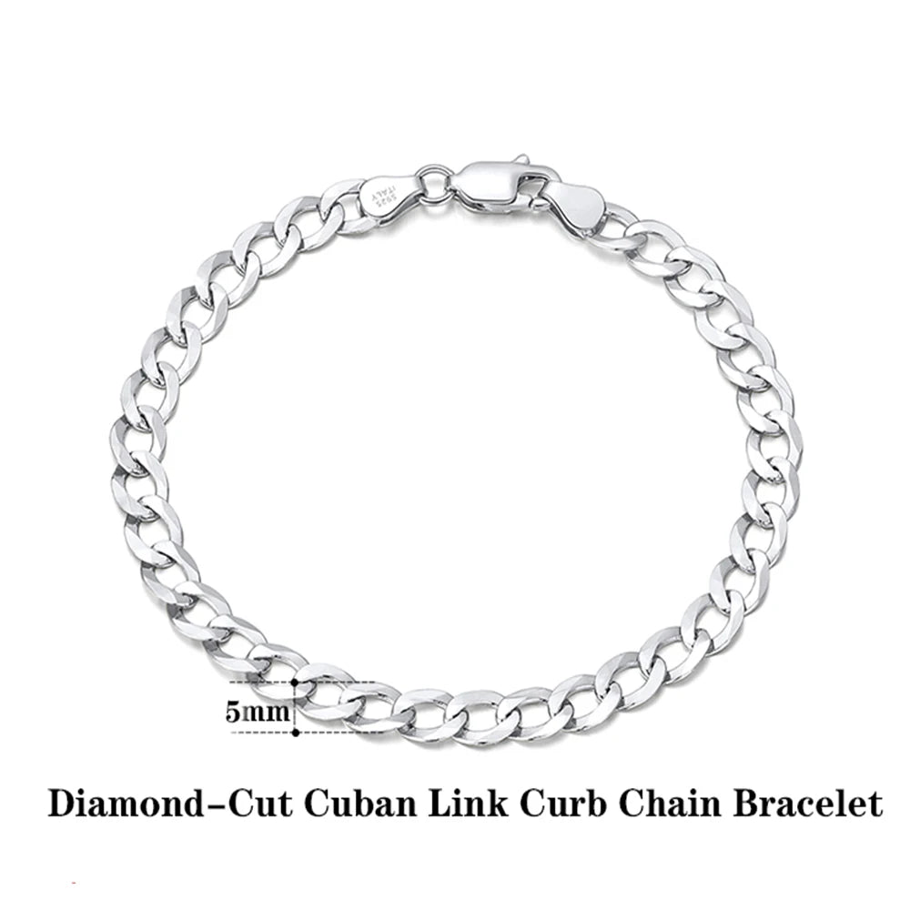 Rinntin 18K Gold Over 925 Sterling Silver 3mm/5mm Italian Diamond Cut Cuban Link Curb Chain Necklace for Women Men Jewelry SC60