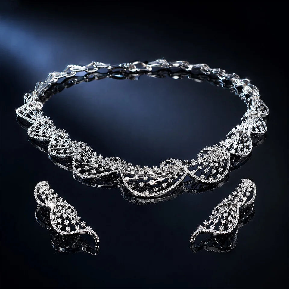 New Women's jewelry set Cubic Zirconia necklace and earrings Bridal jewelry set for women's ball wedding party accessori