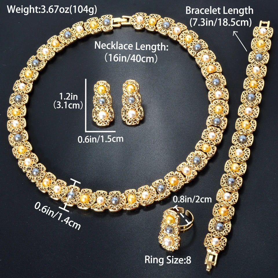 Italy Wedding Jewelry Sets For Bridal Gifts 18K Gold Plated Necklace Bracelets Earrings Rings Shiny Zircon Jewellery Set