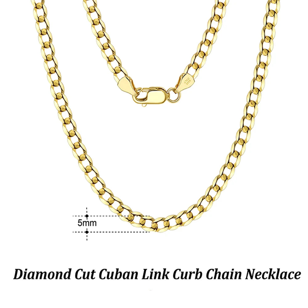 Rinntin 18K Gold Over 925 Sterling Silver 3mm/5mm Italian Diamond Cut Cuban Link Curb Chain Necklace for Women Men Jewelry SC60