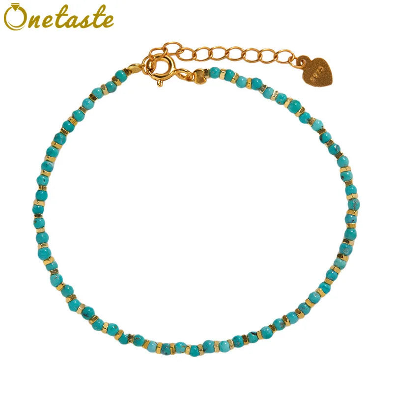 Colored Gemstone 925 Sterling Silver Beaded Strand Bracelet For Women Natural Pearl Turquoise Tourmaline Rosary Beads Bracelet