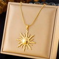 Stainless Steel Golden Fashion Sun Pendant Necklace For Women Girl  New Concise Solar Neck Chain Jewelry Gift