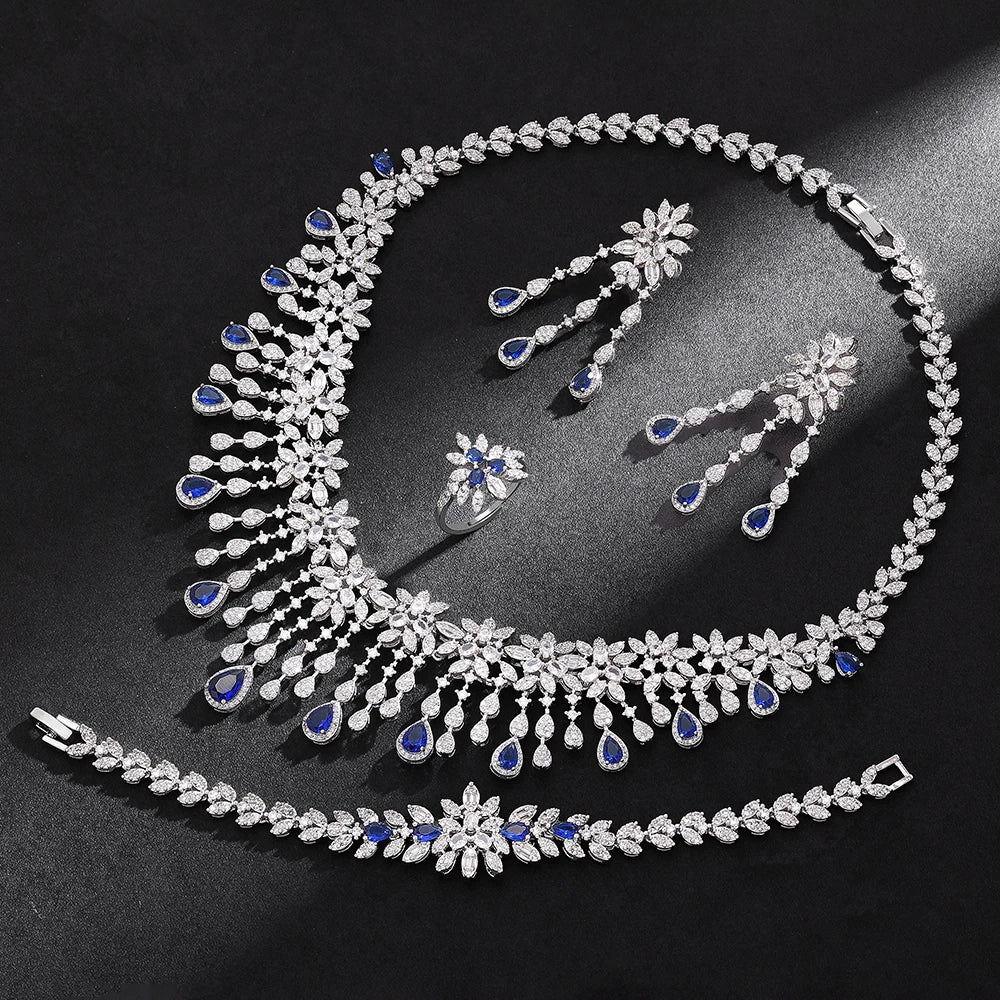 2024 Hot Sale 4 Pieces Super Luxury Cubic Zirconia Bridal Jewelry Set Nigeria Dubai Jewelry Set Bridal Accessories