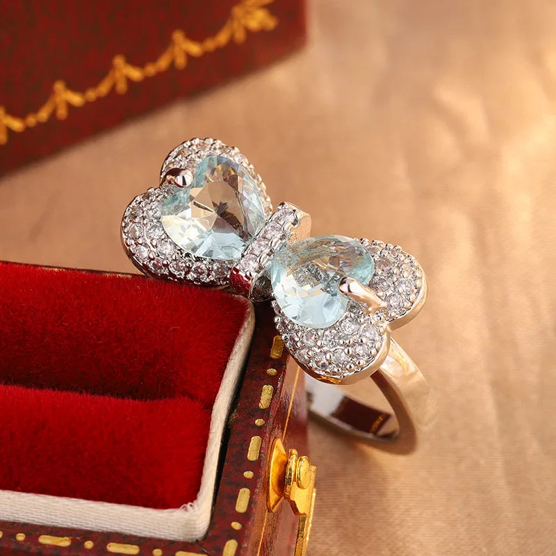 Classic Fashion Bow-shaped -Glittering Cubic Zirconia Ladies' Ring - Japanese-style Bridal Jewelry - High-quality Luxury Jewelry