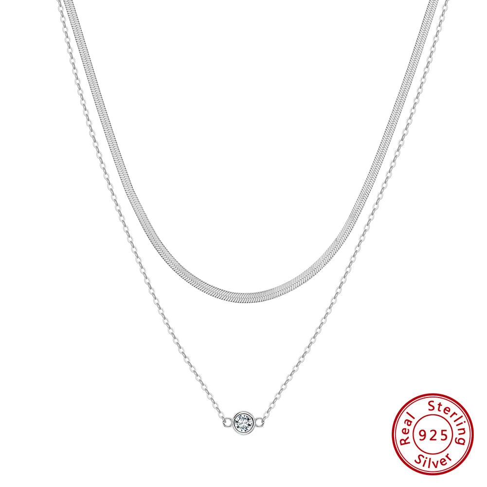 ORSA JEWELS 925 Sterling Silver Pendant CZ Y Shape Necklace Snake Chain Long Tassel Layered Clavicle Chain Party Jewelry BQN44