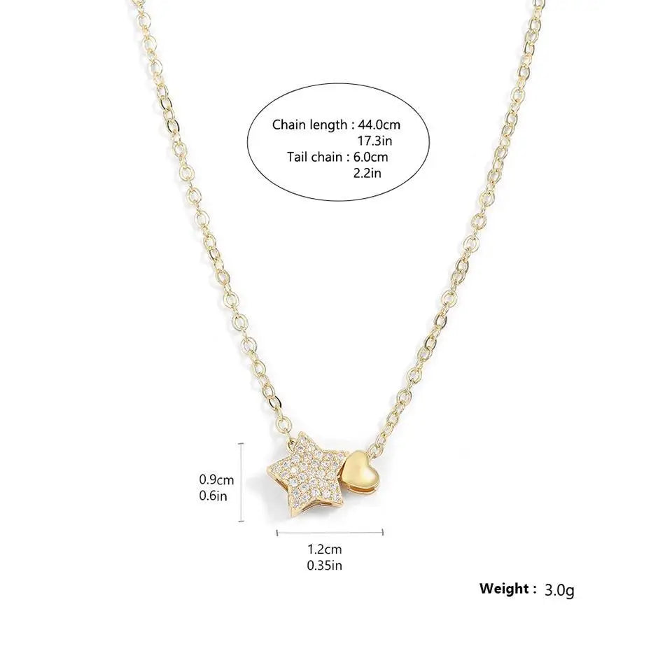 ZAKOL Sparkling Star Heart CZ Pendant Necklace Gold Color Clavicle Chain For Women Daily Wear Jewelry Gift