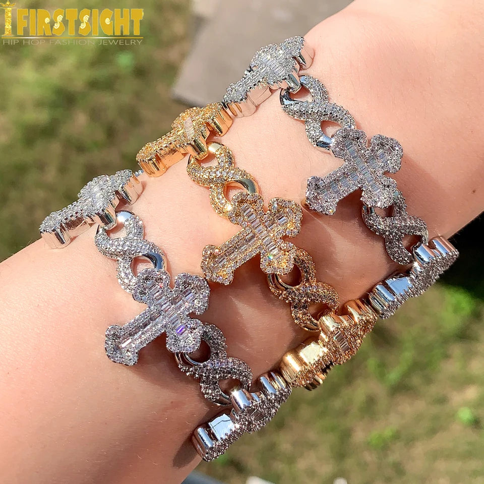 Iced Out Infinity Cross Necklace for Men Women Silver Color Prong Setting Cubic Zirconia Charm Star Link Chain Hip Hop Jewelry