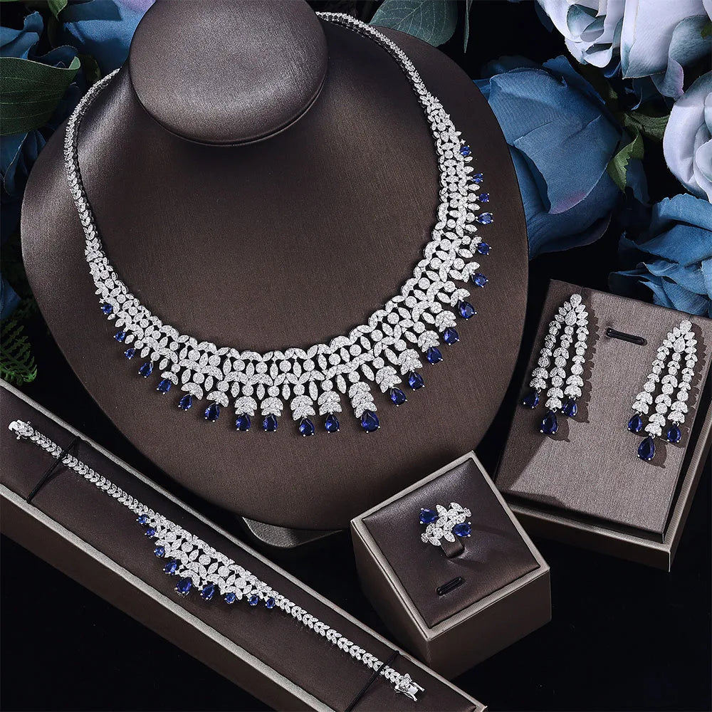 2024 New 4-piece Bride Zirconia Full Set Women's Party Jewelry Set Dubai Nigeria Crystal Wedding Jewelry Set