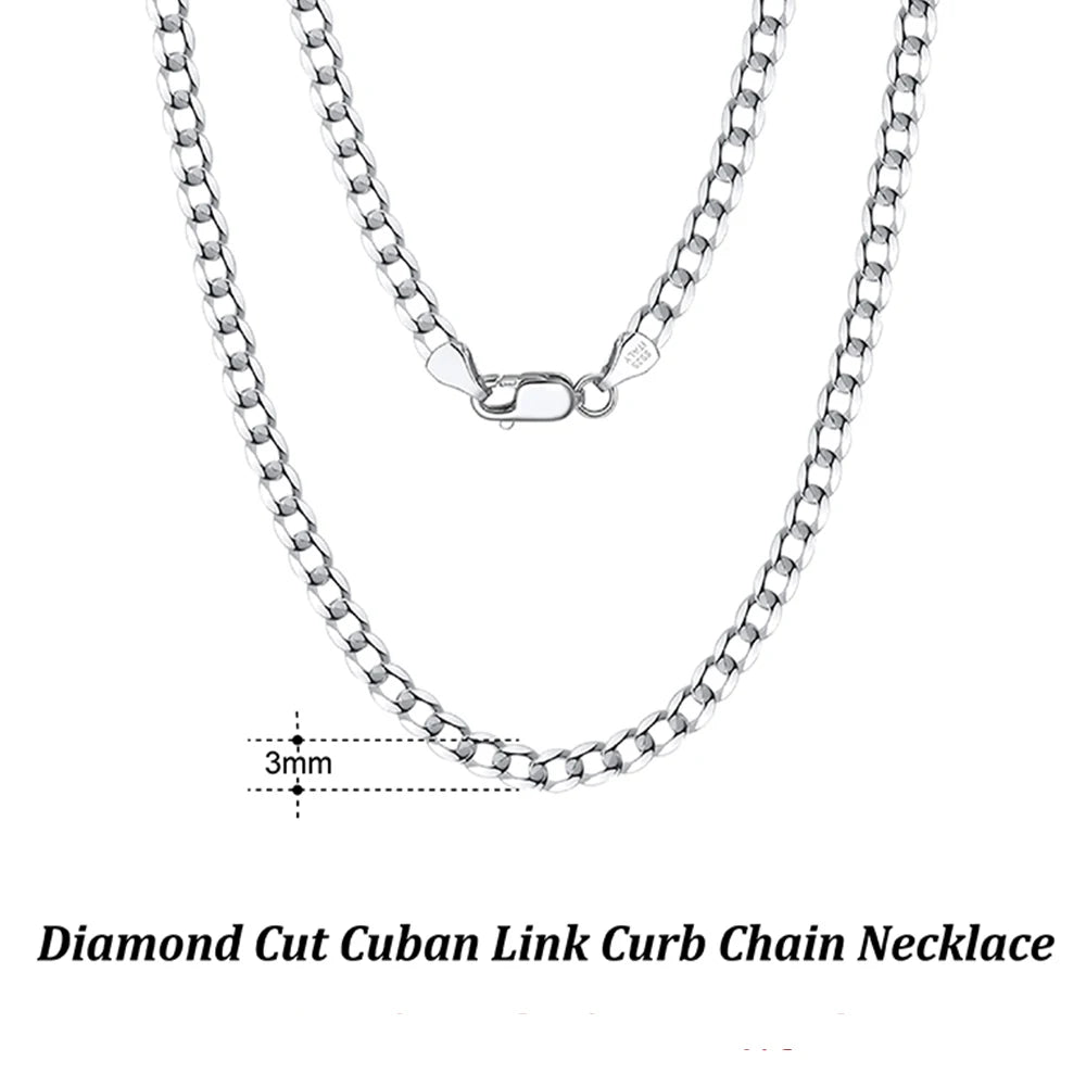 Rinntin 18K Gold Over 925 Sterling Silver 3mm/5mm Italian Diamond Cut Cuban Link Curb Chain Necklace for Women Men Jewelry SC60