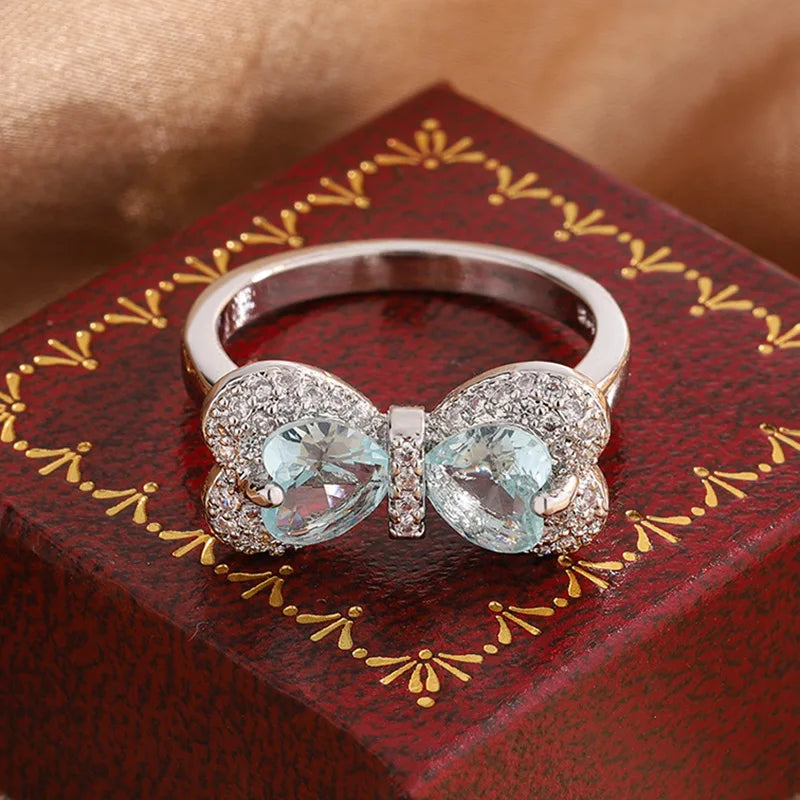 Classic Fashion Bow-shaped -Glittering Cubic Zirconia Ladies' Ring - Japanese-style Bridal Jewelry - High-quality Luxury Jewelry