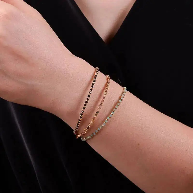 Colored Gemstone 925 Sterling Silver Beaded Strand Bracelet For Women Natural Pearl Turquoise Tourmaline Rosary Beads Bracelet