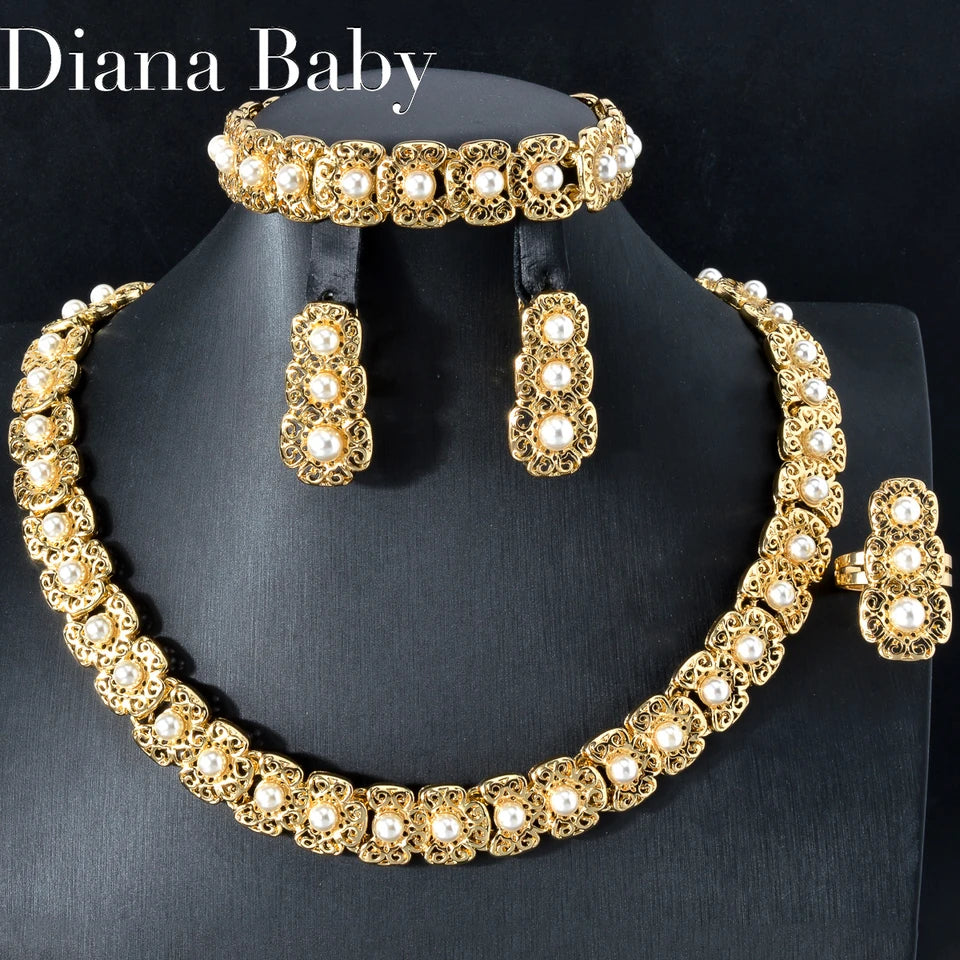 Italy Wedding Jewelry Sets For Bridal Gifts 18K Gold Plated Necklace Bracelets Earrings Rings Shiny Zircon Jewellery Set