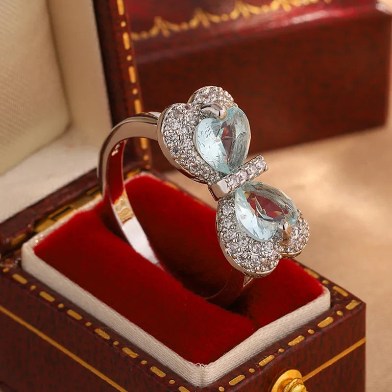 Classic Fashion Bow-shaped -Glittering Cubic Zirconia Ladies' Ring - Japanese-style Bridal Jewelry - High-quality Luxury Jewelry