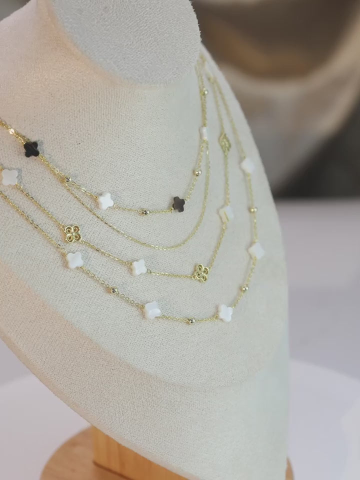 ORSA JEWELS New Women 925 Sterling Silver White Shell Chokers Chain Lucky Four Leaf Clover Necklace Fine Jewelry GMN60