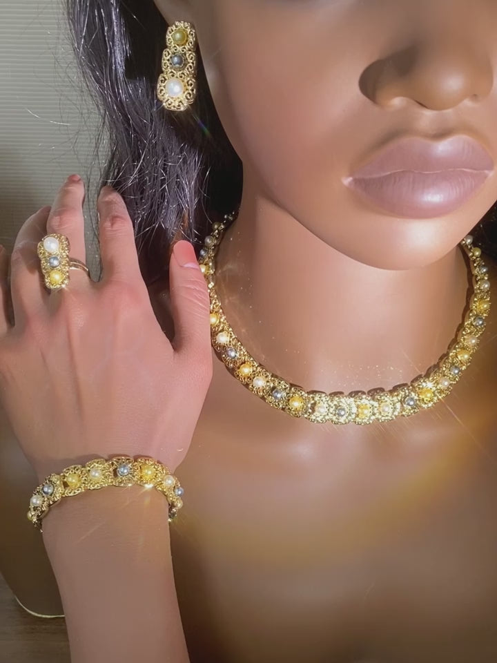 Italy Wedding Jewelry Sets For Bridal Gifts 18K Gold Plated Necklace Bracelets Earrings Rings Shiny Zircon Jewellery Set