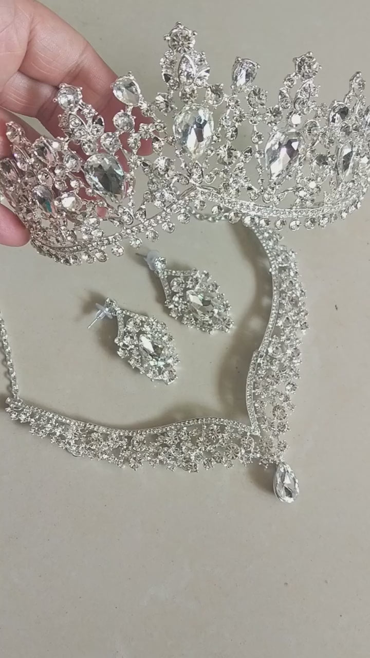 Baroque Crystal Water Drop Bridal Jewelry Sets Rhinestone Tiaras Crown Necklace Earrings for Bride Wedding Dubai Jewelry Set